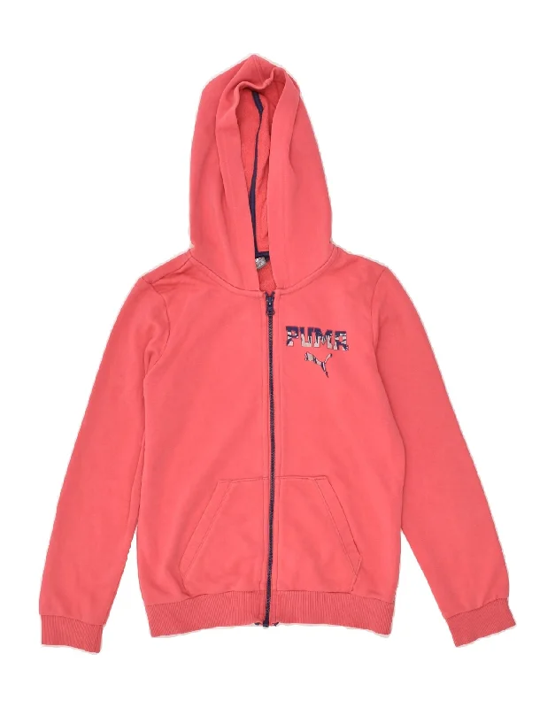 men's winter sweaters -PUMA Girls Graphic Zip Hoodie Sweater 11-12 Years Large Pink Cotton