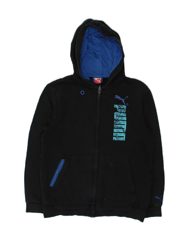 men's pullover sweaters -PUMA Girls Graphic Zip Hoodie Sweater 13-14 Years Black Cotton