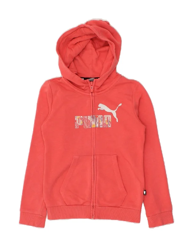 men's textured sweaters -PUMA Girls Graphic Zip Hoodie Sweater 9-10 Years Pink