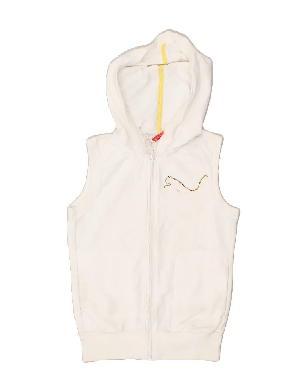 men's casual sweaters -PUMA Girls Sleeveless Zip Hoodie Sweater 9-10 Years White Cotton