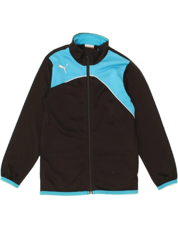 men's hooded jackets -PUMA Girls Tracksuit Top Jacket 7-8 Years Small  Black Colourblock