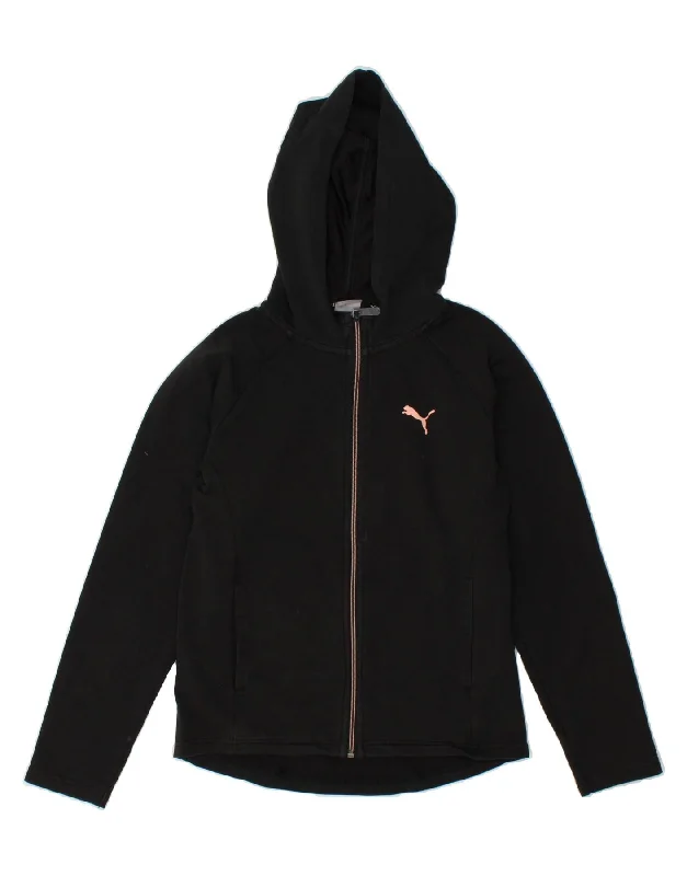 men's breathable sweaters -PUMA Girls Zip Hoodie Sweater 13-14 Years Black Cotton