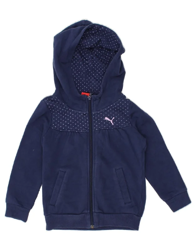 men's high-neck sweaters -PUMA Girls Zip Hoodie Sweater 5-6 Years Navy Blue Polka Dot Cotton