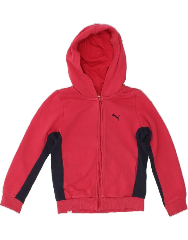 men's zip-up knit sweaters -PUMA Girls Zip Hoodie Sweater 7-8 Years Small  Pink Colourblock Cotton