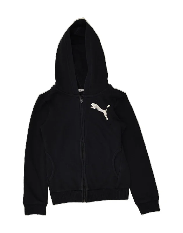 men's performance knit sweaters -PUMA Girls Zip Hoodie Sweater 9-10 Years Black Cotton