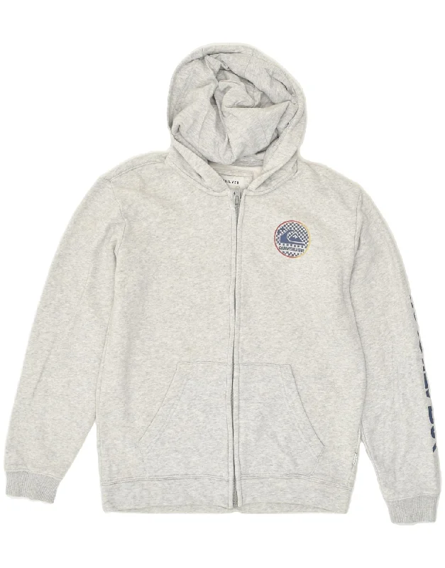 men's fleece sweaters -QUIKSILVER Boys Graphic Zip Hoodie Sweater 13-14 Years Grey Cotton