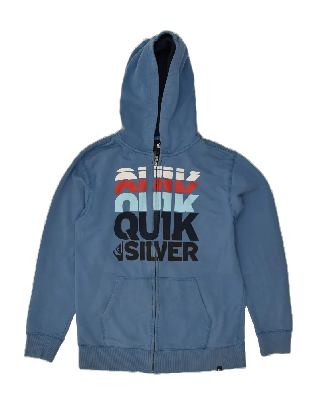 men's sweater for layering -QUIKSILVER Boys Graphic Zip Hoodie Sweater 14-15 Years XL Blue Cotton