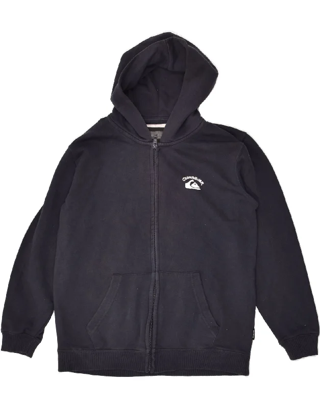 men's fitted sweaters -QUIKSILVER Boys Graphic Zip Hoodie Sweater 15-16 Years XL Navy Blue Cotton