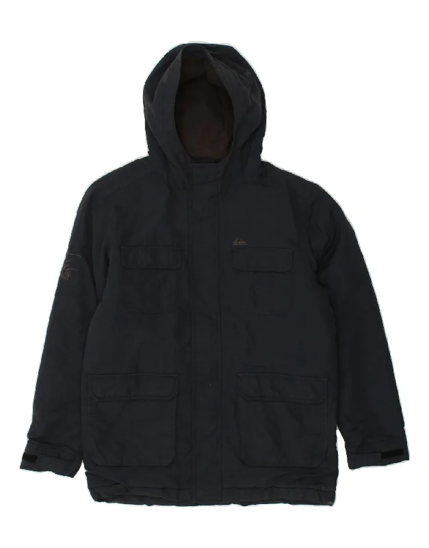 men's tailored wool jackets -QUIKSILVER Boys Hooded Windbreaker Jacket 13-14 Years Navy Blue Polyester