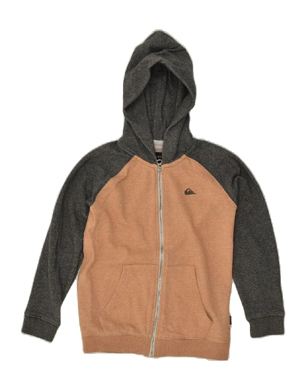 men's premium knit sweaters -QUIKSILVER Boys Zip Hoodie Sweater 7-8 Years Beige Colourblock Cotton