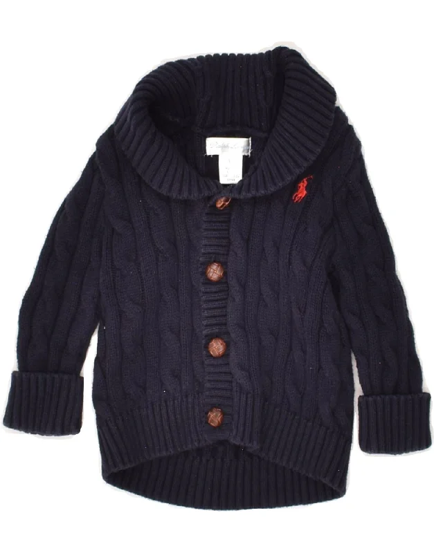 men's zip-up knit sweaters -RALPH LAUREN Baby Boys Cardigan Sweater 6-9 Months Navy Blue Cotton