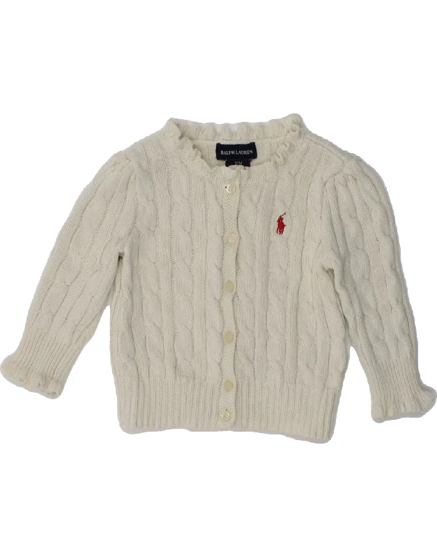 men's ribbed-knit sweaters -RALPH LAUREN Baby Girls Cardigan Sweater 9-12 Months Off White Cotton