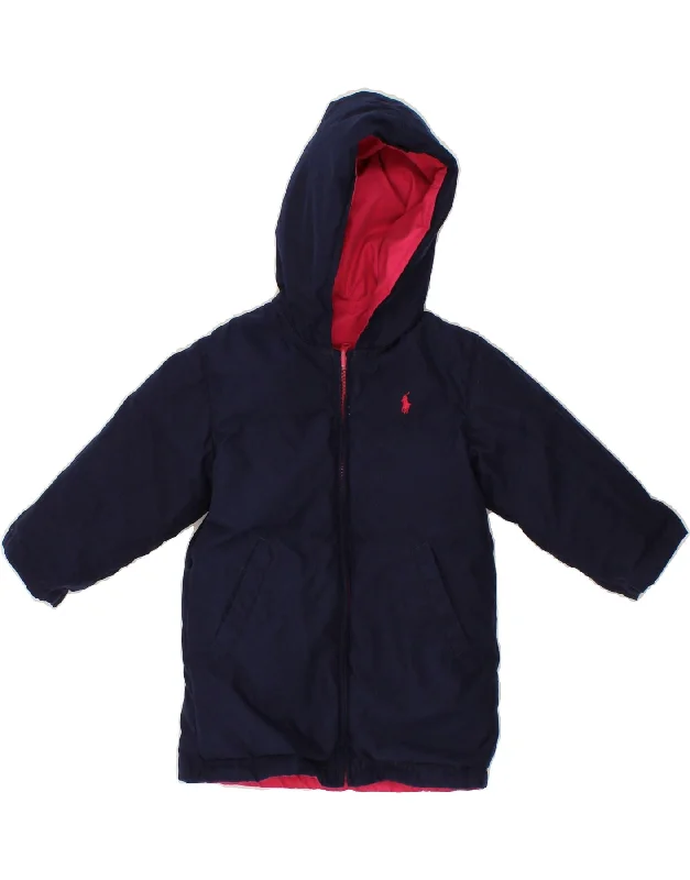 men's fleece winter jackets -RALPH LAUREN Baby Girls Hooded Reversible Jacket 18-24 Months Navy Blue