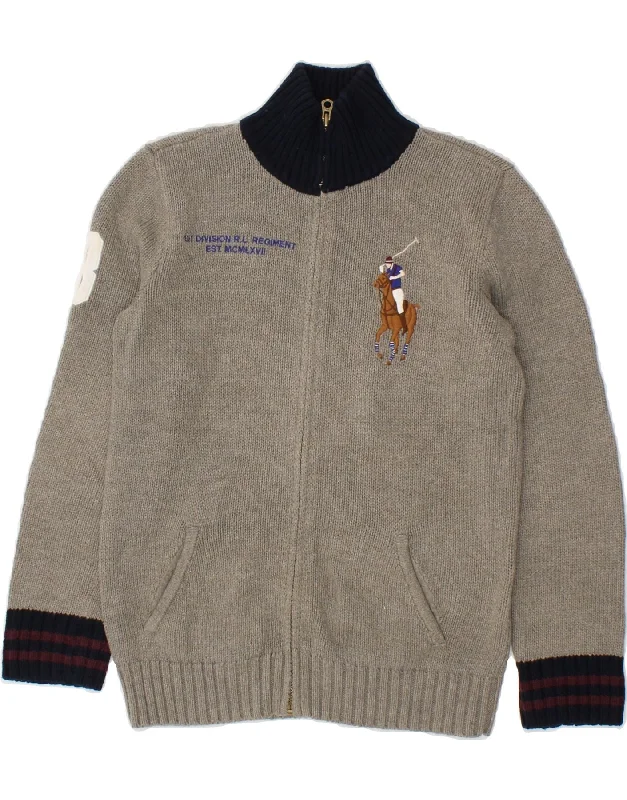 men's soft cashmere sweaters -RALPH LAUREN Boys Graphic Cardigan Sweater 12-13 Years Medium  Grey Cotton