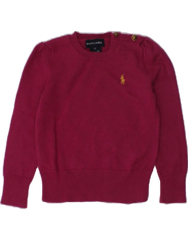 men's sweater for layering -RALPH LAUREN Girls Crew Neck Jumper Sweater 4-5 Years Pink Wool