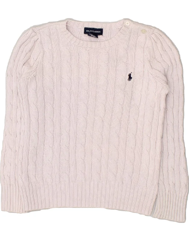 men's luxurious sweaters -RALPH LAUREN Girls Crew Neck Jumper Sweater 5-6 Years Pink Cotton