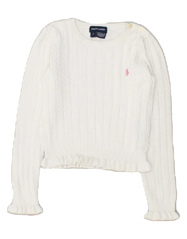 men's zip-up sweaters -RALPH LAUREN Girls Crop Boat Neck Jumper Sweater 5-6 Years White Cotton