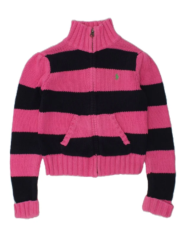 men's designer sweaters -RALPH LAUREN Girls Crop Cardigan Sweater 5-6 Years Pink Striped Cotton