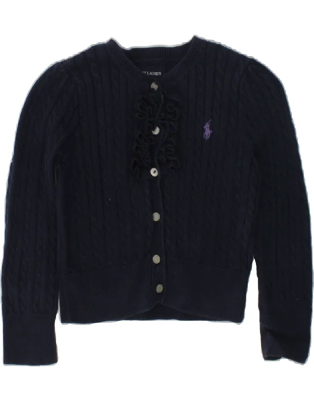 men's chunky knit sweaters -RALPH LAUREN Girls Ruffle Front Cardigan Sweater 2-3 Years Navy Blue