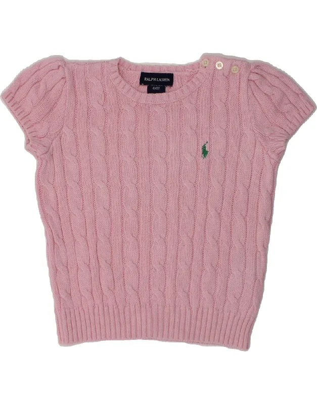 men's fitted sweaters -RALPH LAUREN Girls Short Sleeve Crew Neck Jumper Sweater 3-4 Years Pink