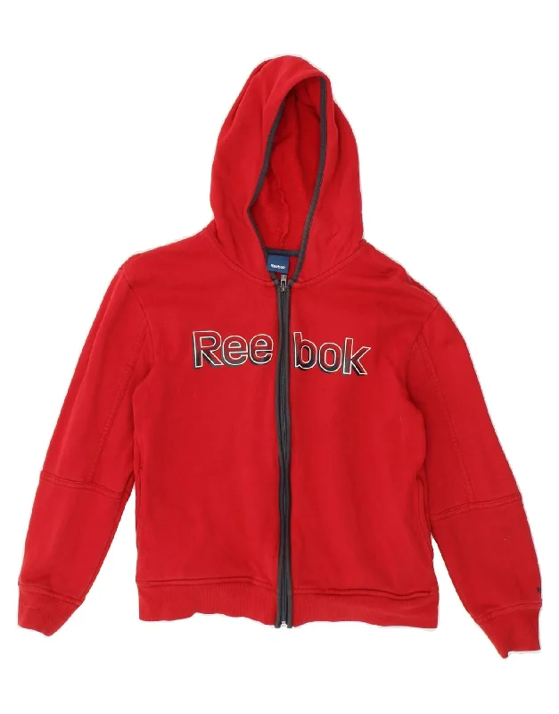 men's zip-up knit sweaters -REEBOK Boys Graphic Zip Hoodie Sweater 14-15 Years Red Cotton