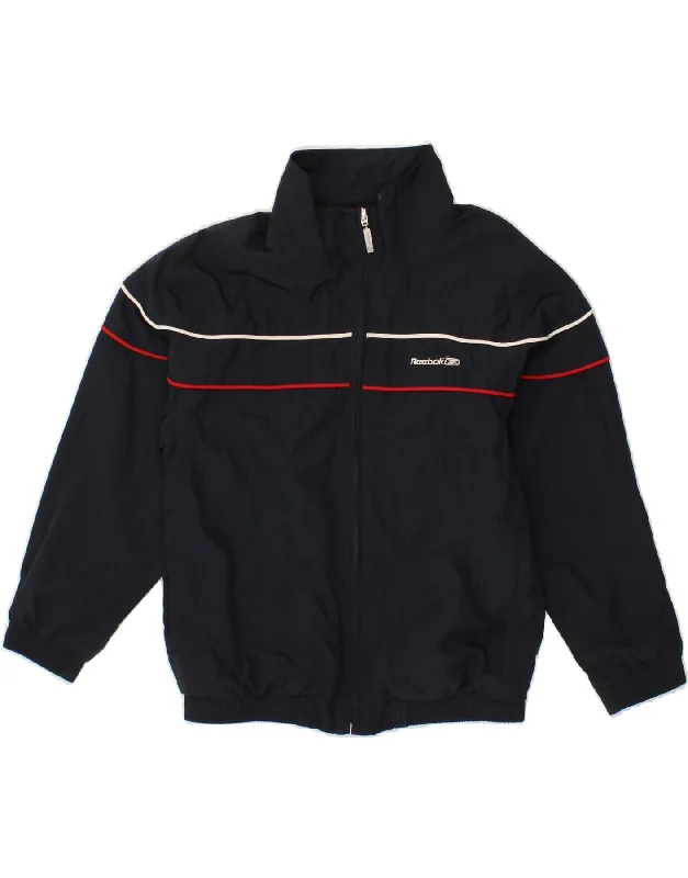 men's leather biker jackets -REEBOK Boys Tracksuit Top Jacket 10-11 Years Navy Blue Polyester