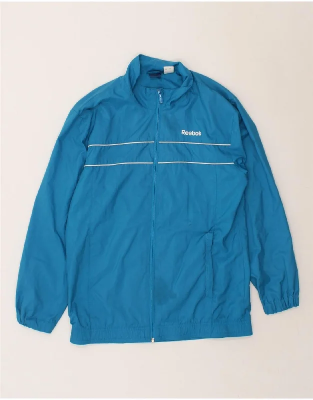 men's softshell jackets -REEBOK Boys Tracksuit Top Jacket 14-15 Years Small Blue Polyester