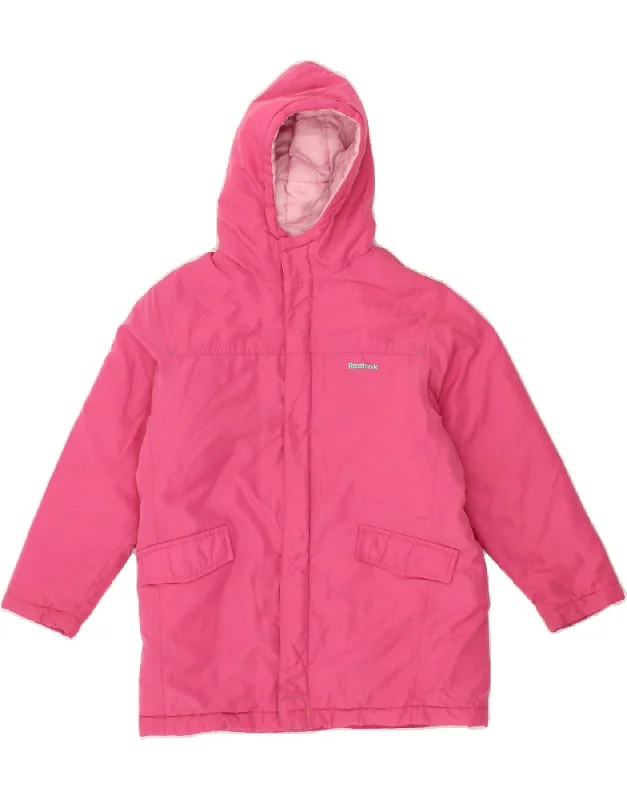 men's lightweight windbreakers -REEBOK Girls Hooded Padded Jacket 7-8 Years Pink Polyester