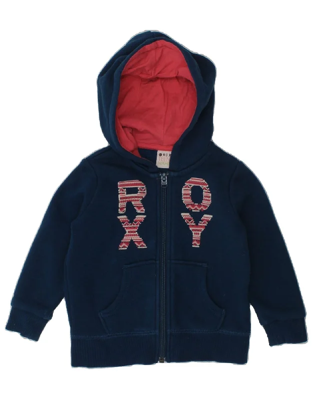 men's sweater vest -ROXY Girls Graphic Zip Hoodie Sweater 2-3 Years Navy Blue