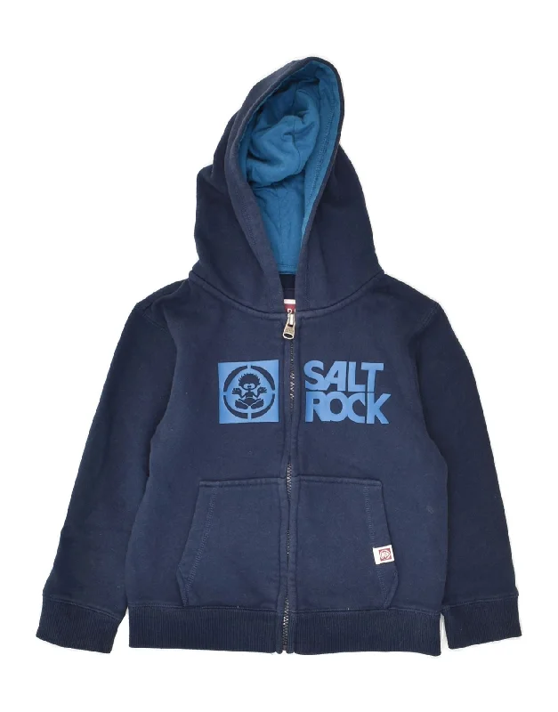 men's zip-up sweaters -SALTROCK Boys Graphic Zip Hoodie Sweater 4-5 Years Navy Blue Cotton