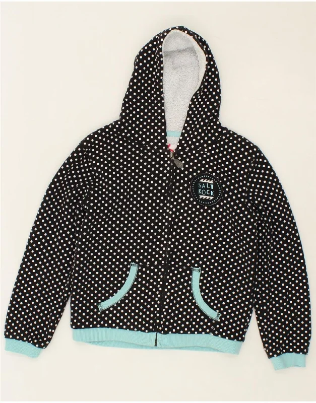 men's winter sweaters -SALTROCK Girls Zip Hoodie Sweater 12-13 Years Black Polka Dot Cotton