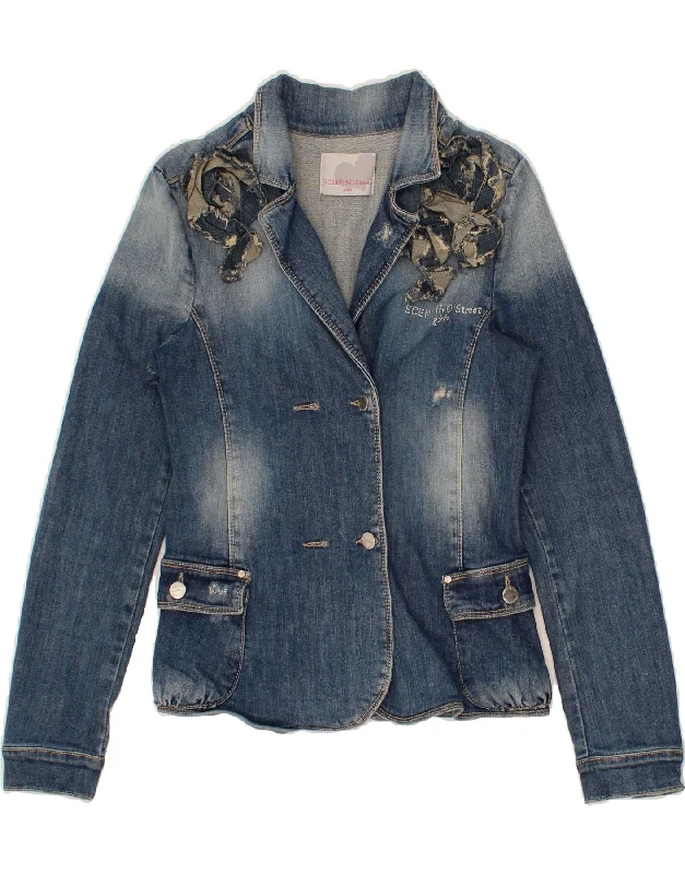 men's high-quality jackets -SCERVINO STREET Girls Graphic Denim Jacket 10-11 Years Blue Cotton