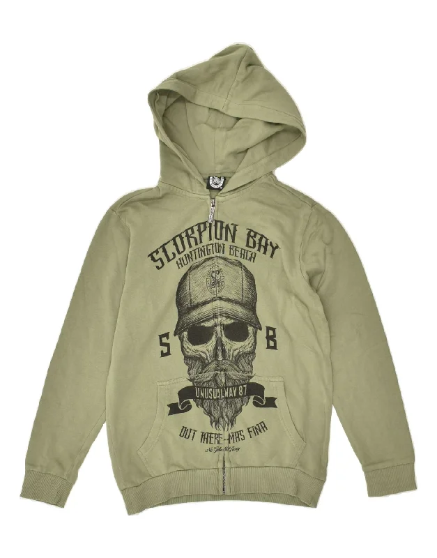 men's pullover sweaters -SCORPION BAY Boys Graphic Zip Hoodie Sweater 11-12 Years Large Green