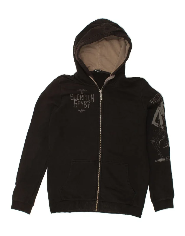 men's performance sweaters -SCORPION BAY Boys Graphic Zip Hoodie Sweater 14-15 Years 2XL Black Cotton