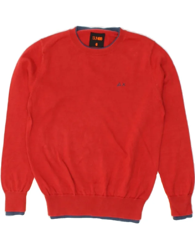 men's cardigan sweaters -SUN68 Boys Crew Neck Jumper Sweater 5-6 Years Red Cotton