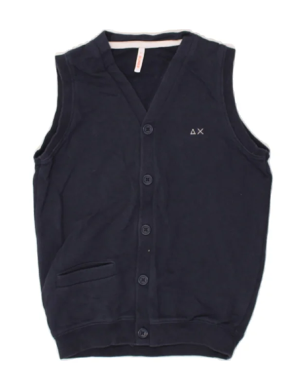 men's soft cashmere sweaters -SUN68 Boys Sleeveless Cardigan Sweater 5-6 Years Navy Blue Cotton