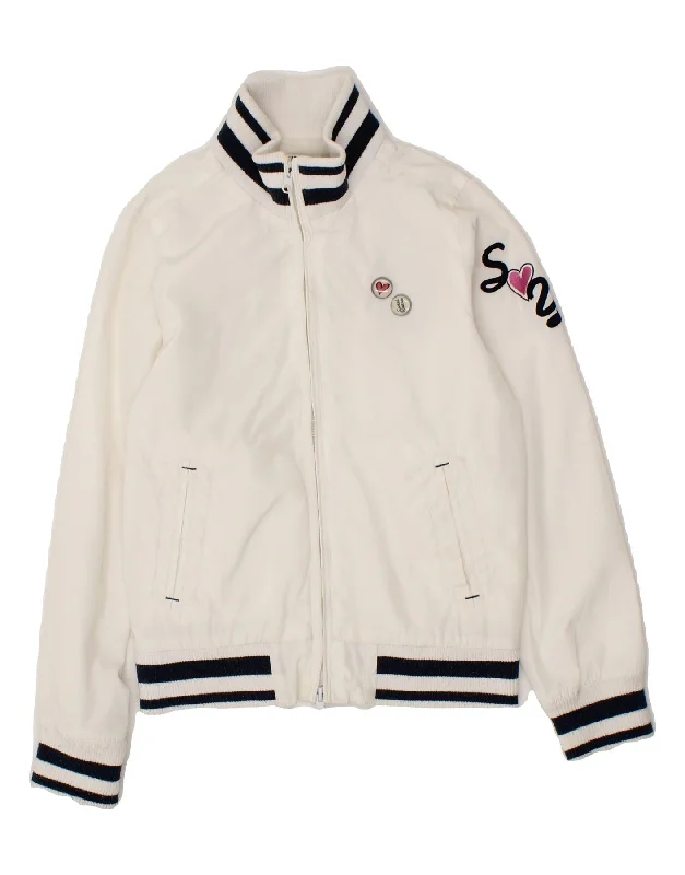 men's sporty jackets -SWEET YEARS Girls Graphic Bomber Jacket 8-9 Years Large Off White