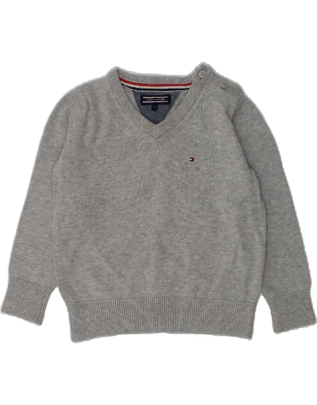 men's oversized sweaters -TOMMY HILFIGER Baby Boys V-Neck Jumper Sweater 12-18 Months Grey Cotton