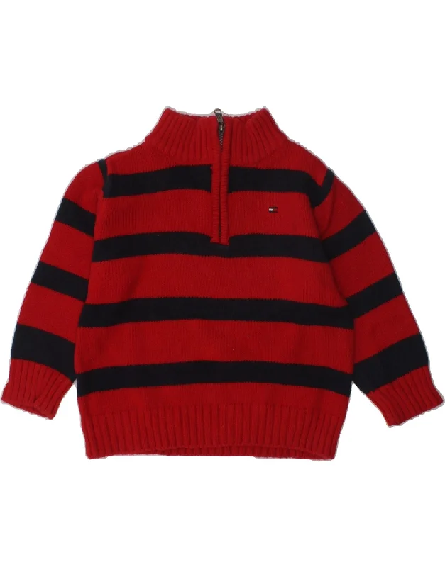 men's fleece sweaters -TOMMY HILFIGER Baby Boys Zip Neck Jumper Sweater 18-24 Months Red Striped