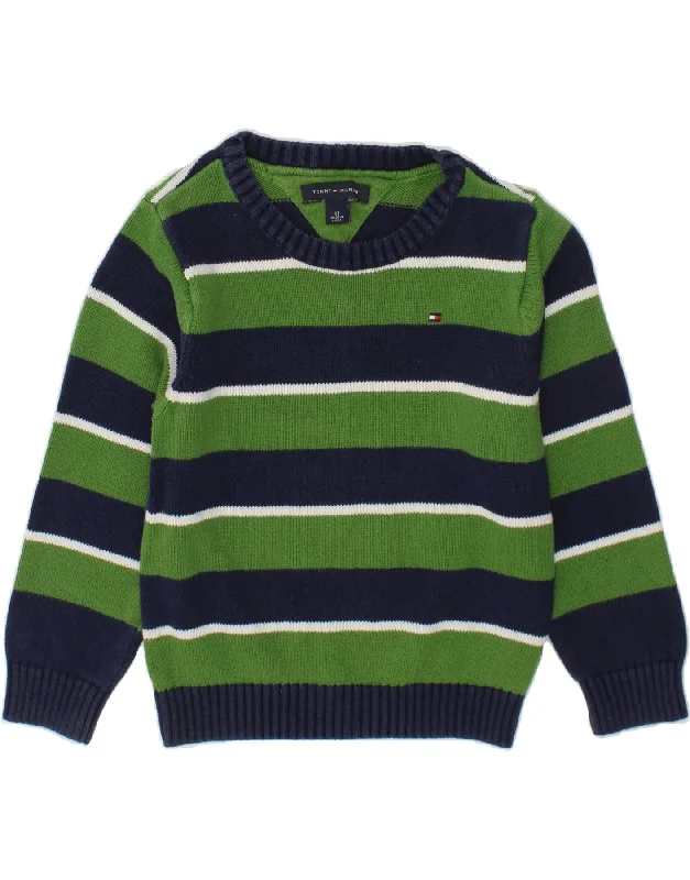 men's modern pullover sweaters -TOMMY HILFIGER Boys Boat Neck Jumper Sweater 2-3 Years Green Striped