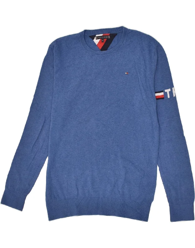 men's designer sweaters -TOMMY HILFIGER Boys Crew Neck Jumper Sweater 11-12 Years Blue Cotton