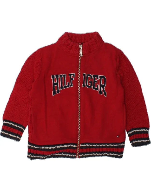 men's winter sweaters -TOMMY HILFIGER Boys Graphic Cardigan Sweater 3-4 Years Small  Red Cotton