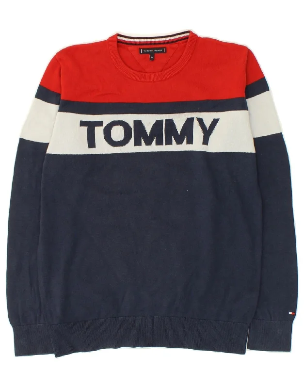 men's wool sweaters -TOMMY HILFIGER Boys Graphic Crew Neck Jumper Sweater 13-14 Years Navy Blue