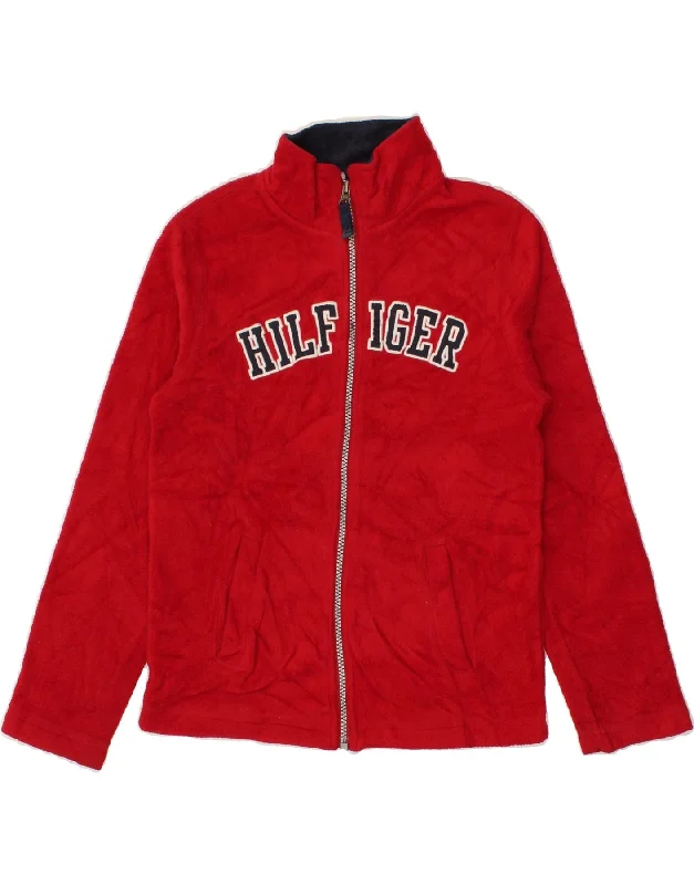 men's long sleeve jackets -TOMMY HILFIGER Boys Graphic Fleece Jacket 8-9 Years Medium  Red