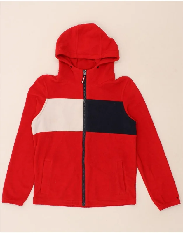 men's insulated jackets -TOMMY HILFIGER Boys Graphic Hooded Fleece Jacket 13-14 Years Red