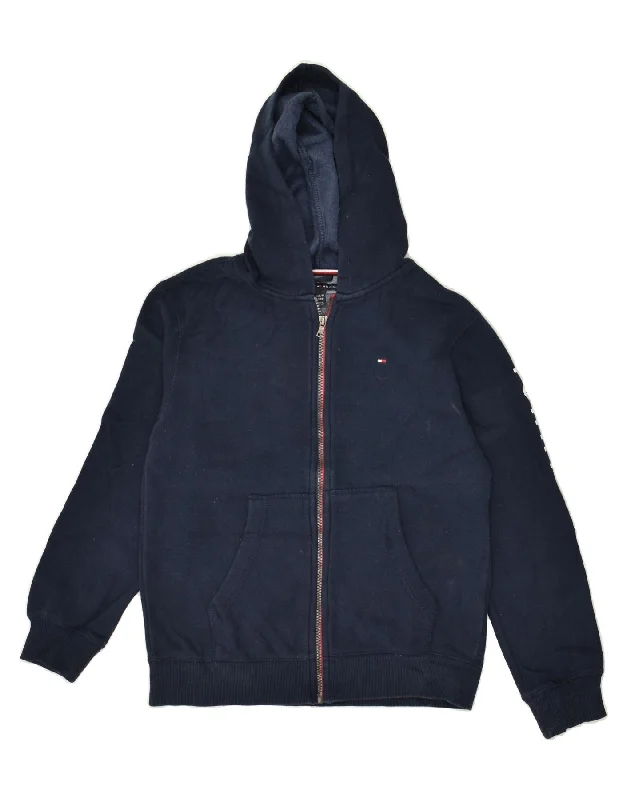 men's sweater for cold weather -TOMMY HILFIGER Boys Graphic Zip Hoodie Sweater 12-13 Years Navy Blue