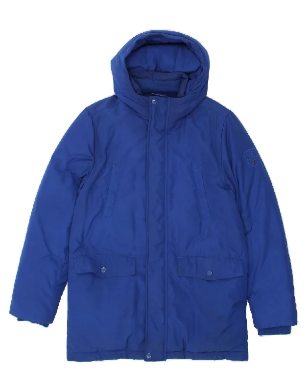 men's bomber jackets -TOMMY HILFIGER Boys Hooded Windbreaker Jacket 13-14 Years Blue Polyester