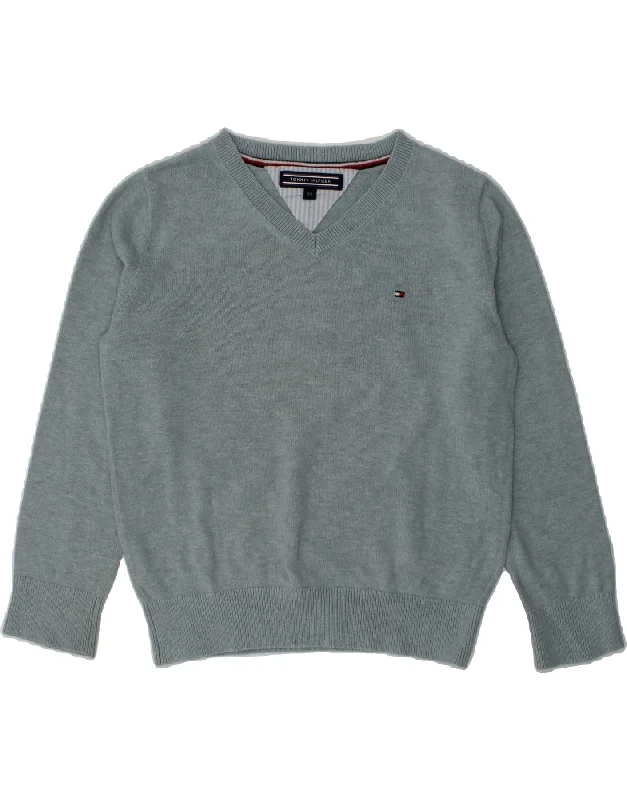 men's slim-fit sweaters -TOMMY HILFIGER Boys V-Neck Jumper Sweater 3-4 Years Grey Cotton