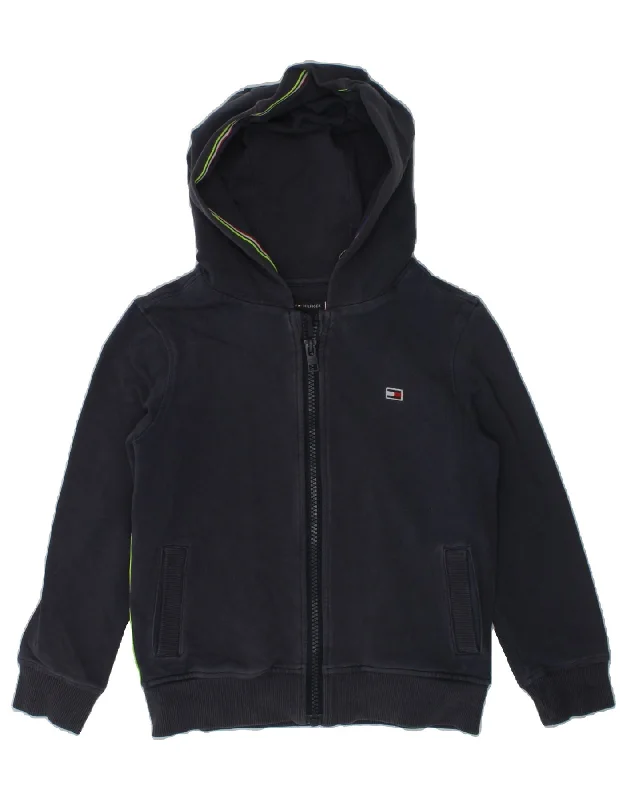 men's zip-up knit sweaters -TOMMY HILFIGER Boys Zip Hoodie Sweater 4-5 Years Navy Blue Cotton