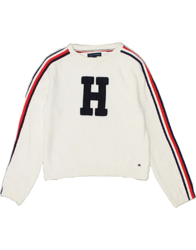 men's versatile sweaters -TOMMY HILFIGER Girls Boat Neck Jumper Sweater 11-12 Years Large White